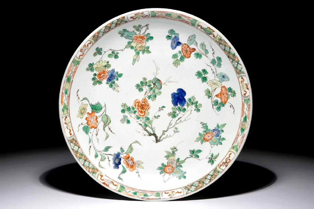 A Chinese famille verte charger with flowering (1 of 2)