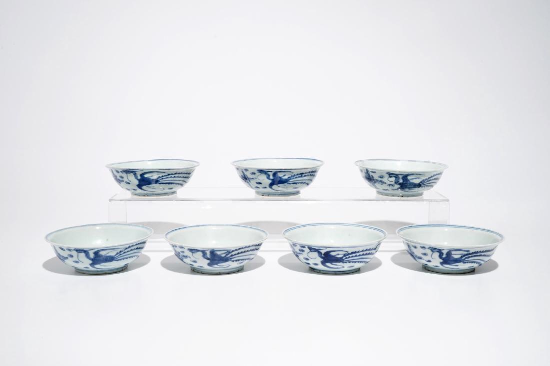 Seven Chinese blue and white phoenix bowls, Ming: Seven Chinese blue and white phoenix bowls, Ming H.: 5 cm - Dia.: 14,5 cm