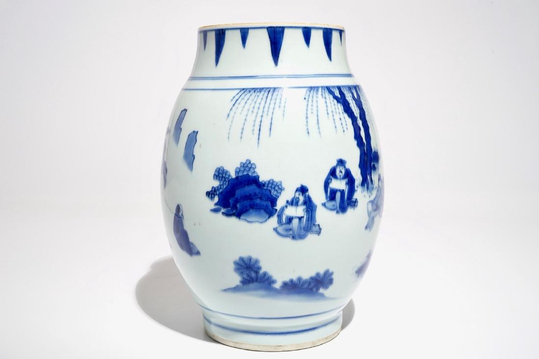 A Chinese blue and white olive-shaped vase with (1 of 6)