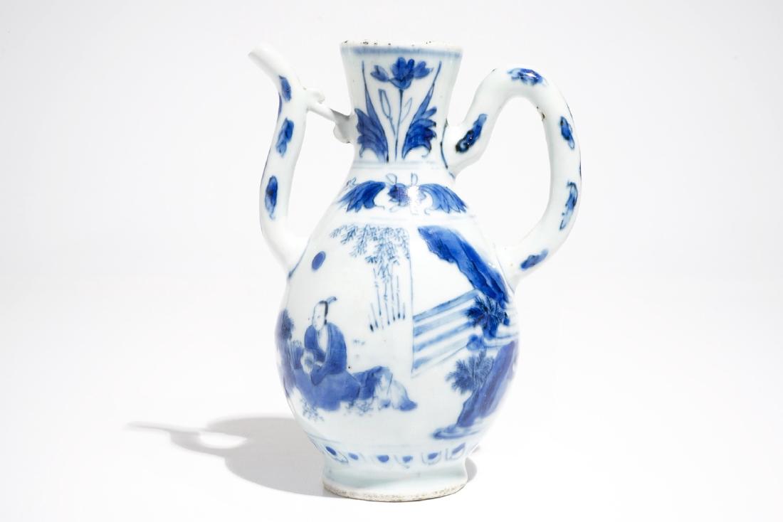 A Chinese blue and white jug with figures in a (1 of 7)