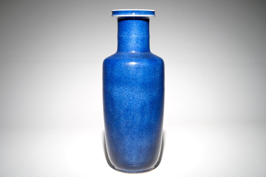 A Chinese monochrome powder blue rouleau vase, Kangxi (1 of 7)