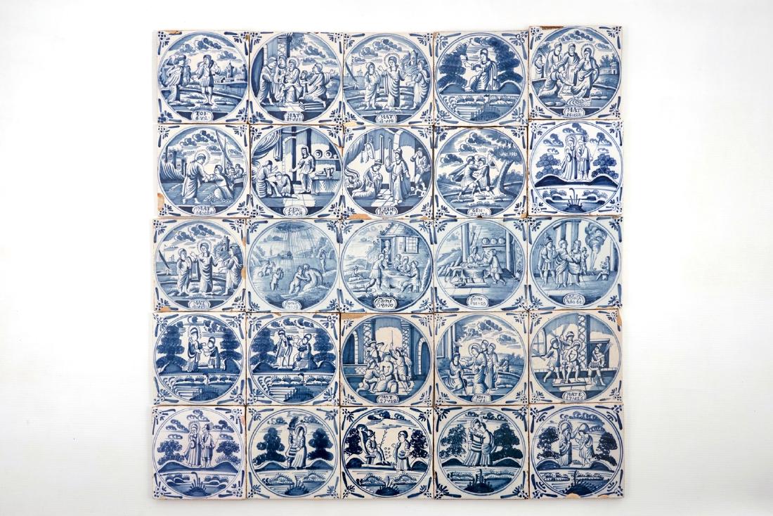 A set of 25 Dutch Delft blue and white biblical tiles,: A set of 25 Dutch Delft blue and white biblical tiles, prob. Frisian, 18th C. Dim.: 13 x 13 cm each We have more lots available for bidding on on our website only, see www.rm-auctions.com. Both auctio