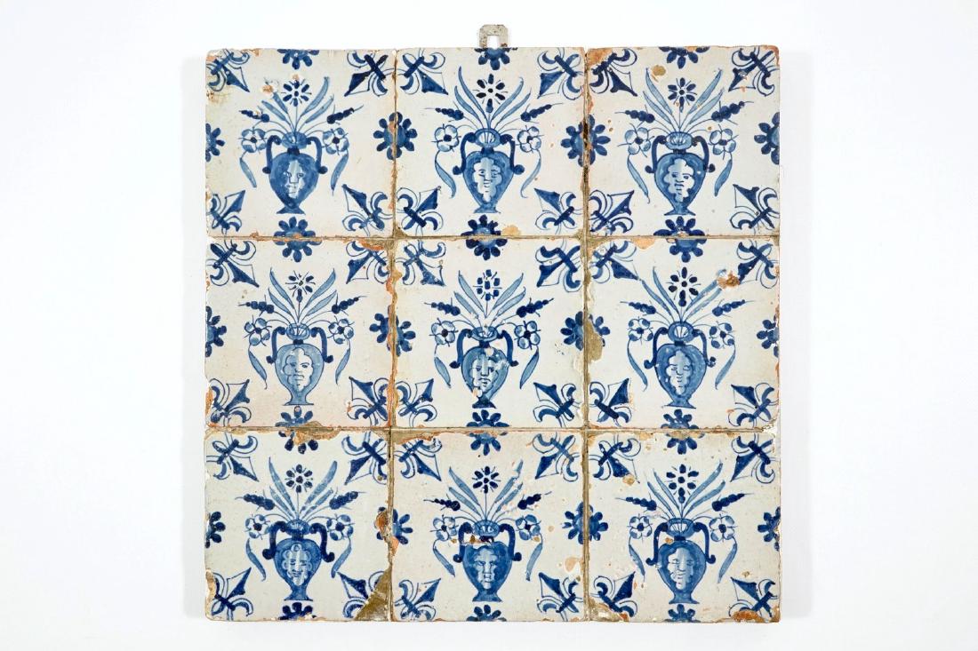 A field of 9 Dutch Delft blue and white tiles with (1 of 1)