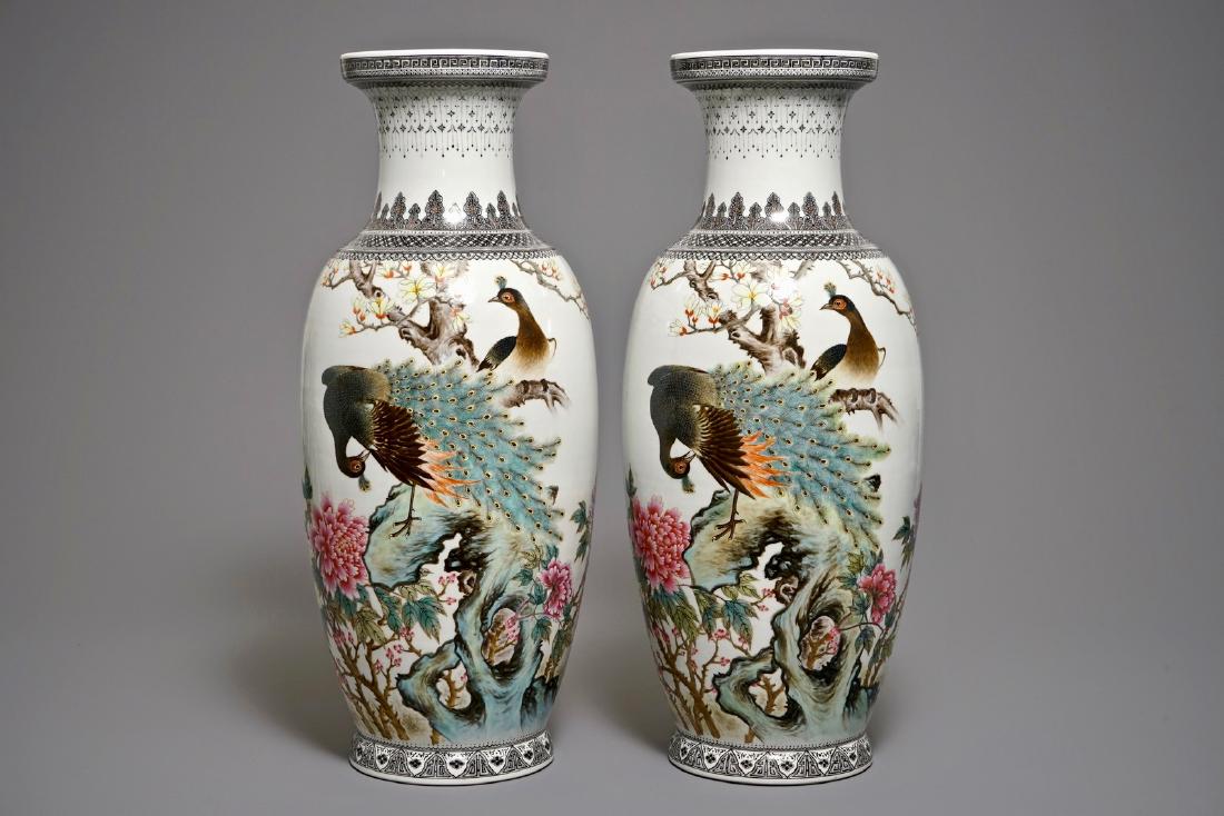 A pair of fine large Chinese famille rose peacock (1 of 6)