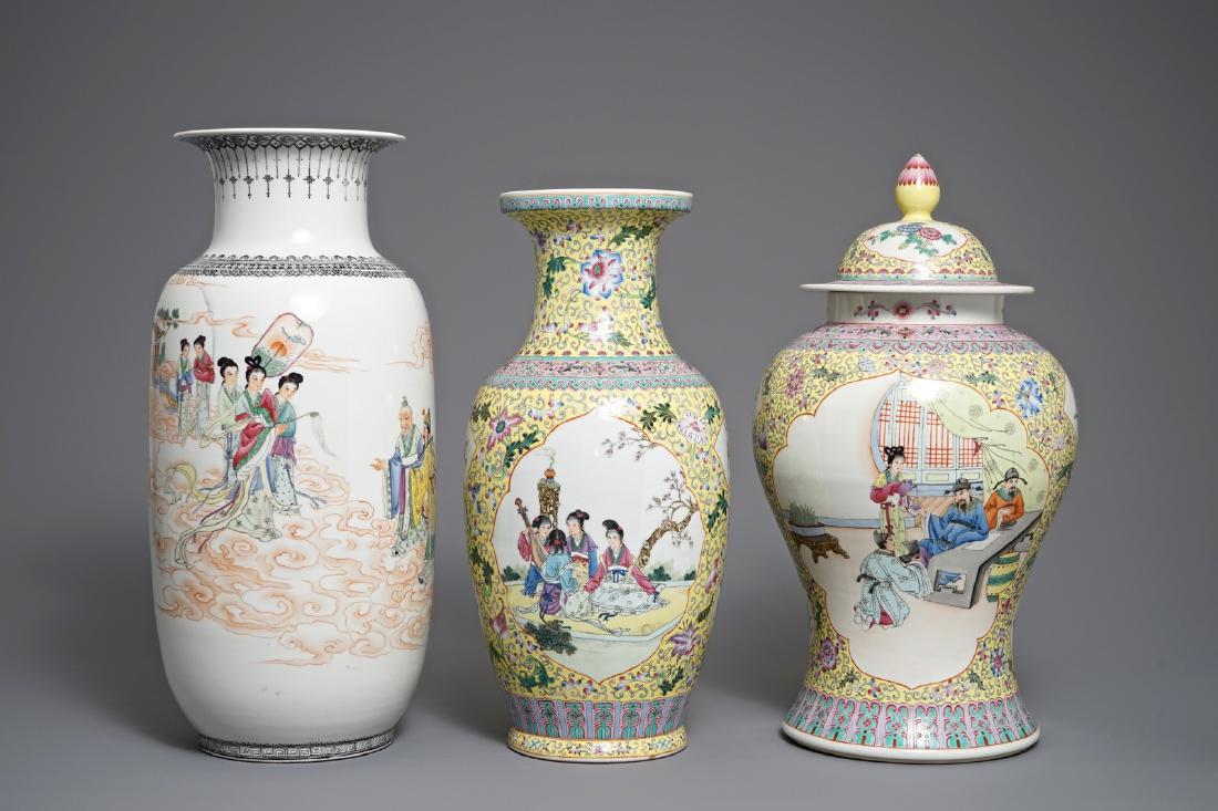 Three Chinese famille rose vases, Republic, 20th C.: Three Chinese famille rose vases, Republic, 20th C. H.: 50,5 cm (the tallest) We have more lots available exclusively on our website www.rm-auctions.com! Condition reports and high resolution pictures