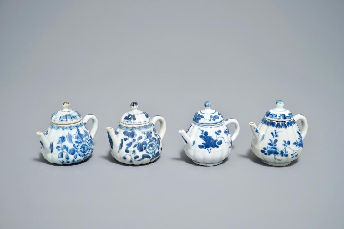 Four Chinese blue and white melon-shaped teapots, (1 of 7)