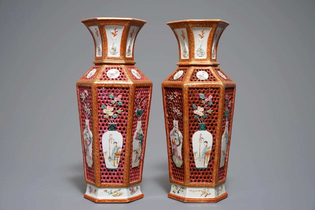 A pair of reticulated double-walled hexagonal Chinese (1 of 8)