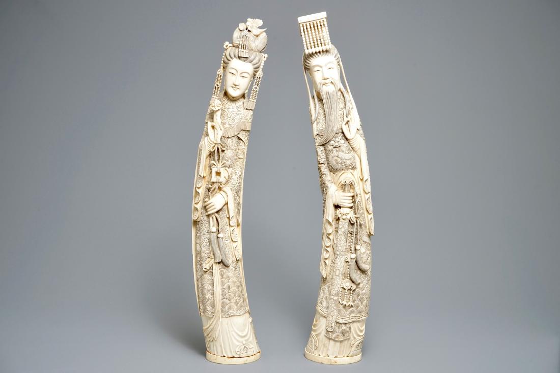 A pair of large Chinese  figures of an emperor and his (1 of 6)