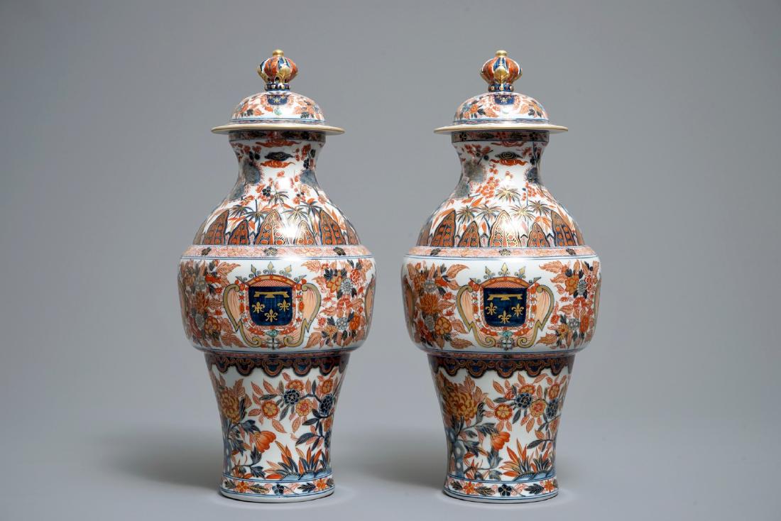 A pair of Imari-style vases and covers with the arms of (1 of 7)