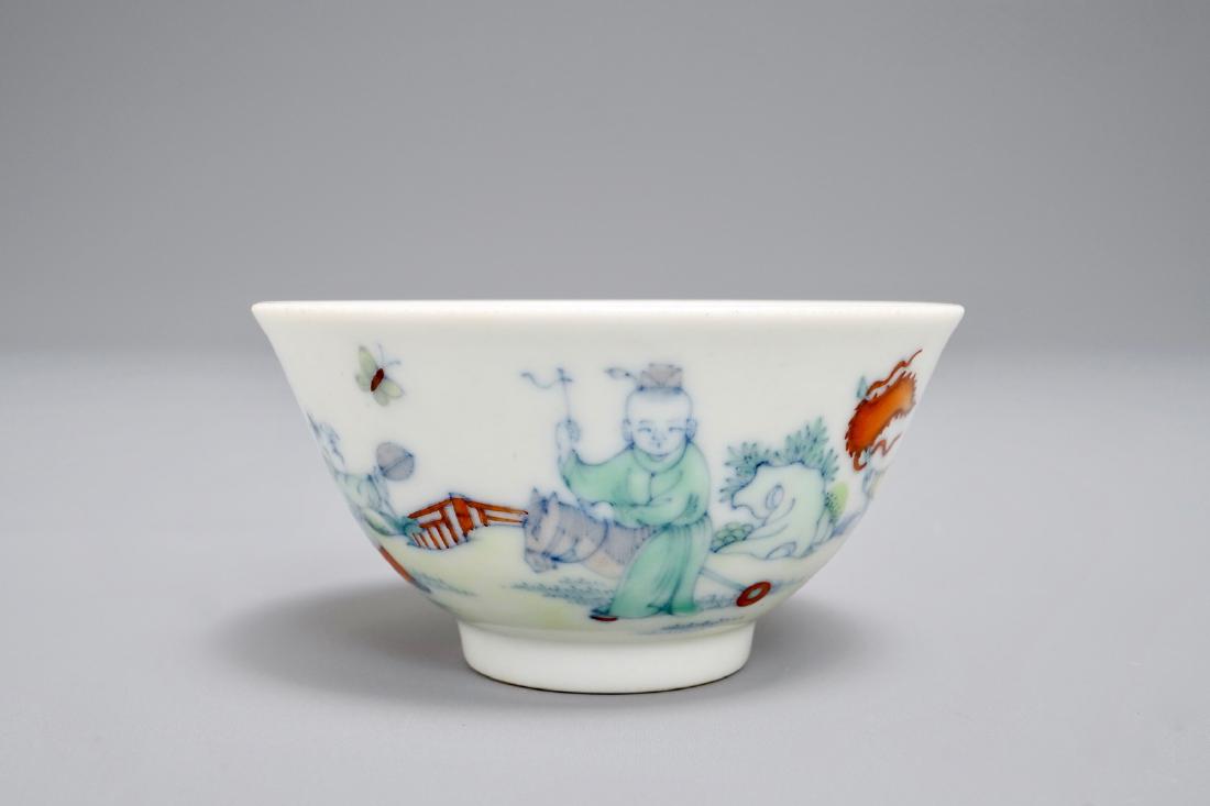A Chinese doucai tea bowl with playing boys, Yongzheng (1 of 7)