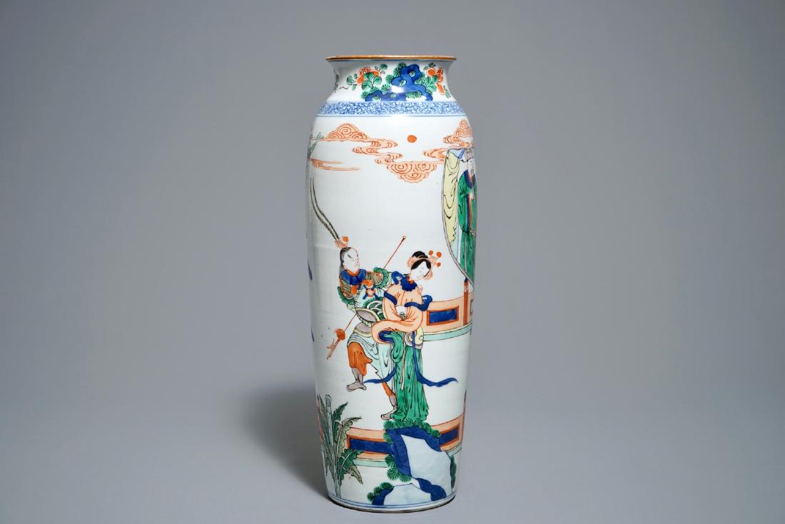 A Chinese Kangxi-style famille verte rouleau vase with (1 of 6)