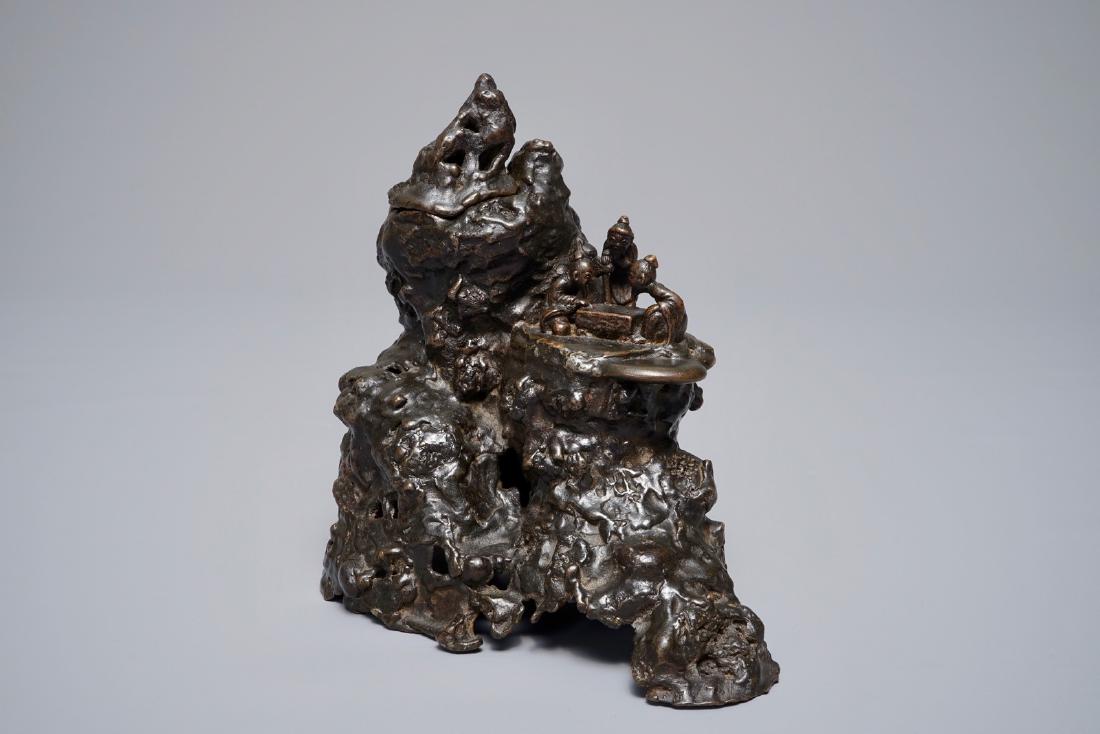 A Chinese bronze incense burner modelled as a mountain (1 of 9)
