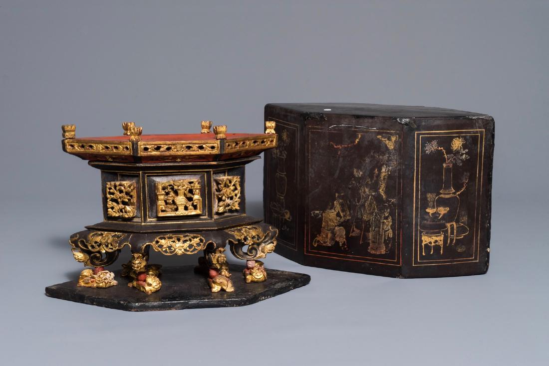 A Chinese gilt and lacquered wood offering box for the (1 of 13)