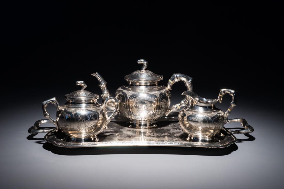 A Chinese silver-plated tea service on tray, Republic (1 of 16)