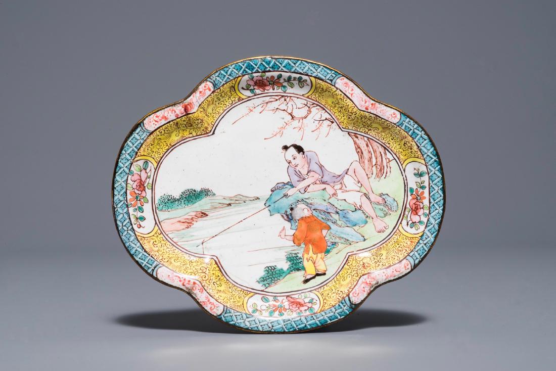 A Chinese quatrefoil Canton enamel spoon tray with (1 of 2)