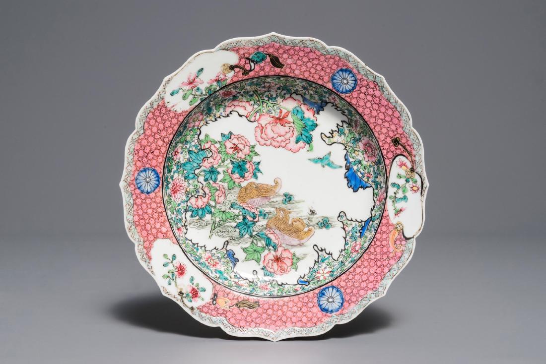 A fine Chinese famille rose 'mandarin ducks' plate, (1 of 2)