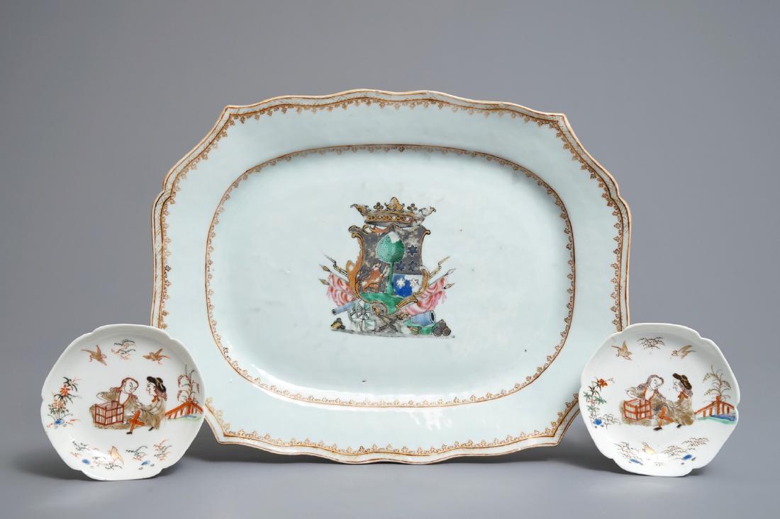 A Chinese famille rose armorial platter and two (1 of 5)