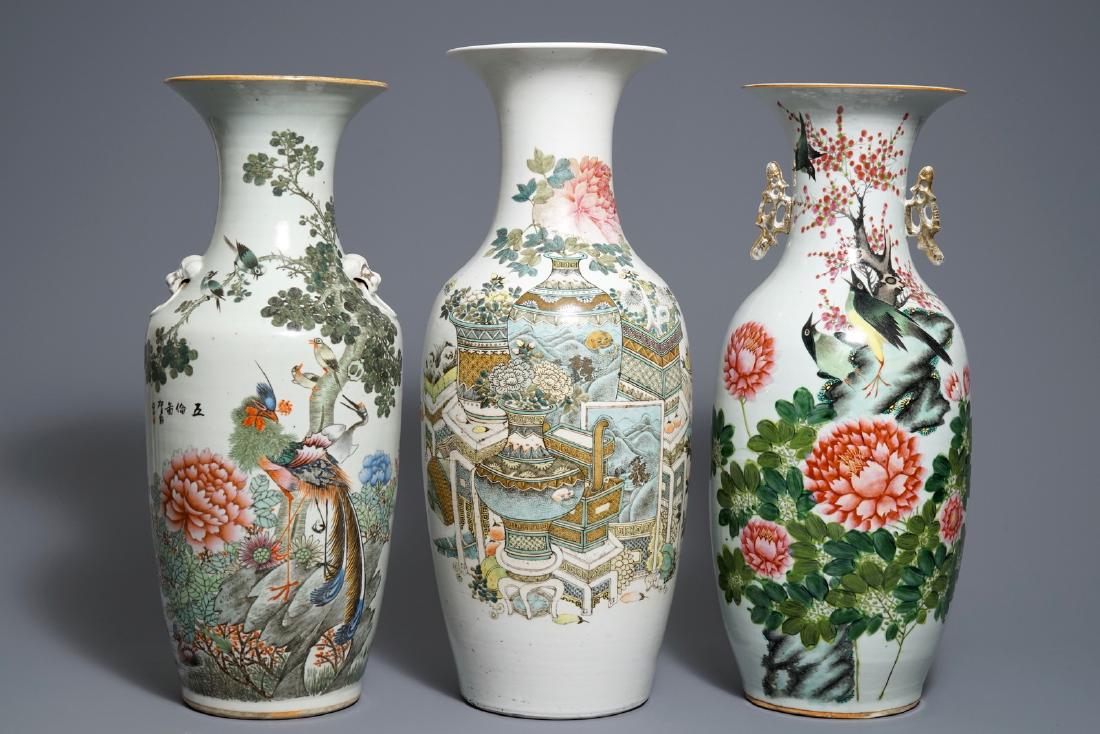 Three Chinese famille rose and qianjiang cai vases, (1 of 6)