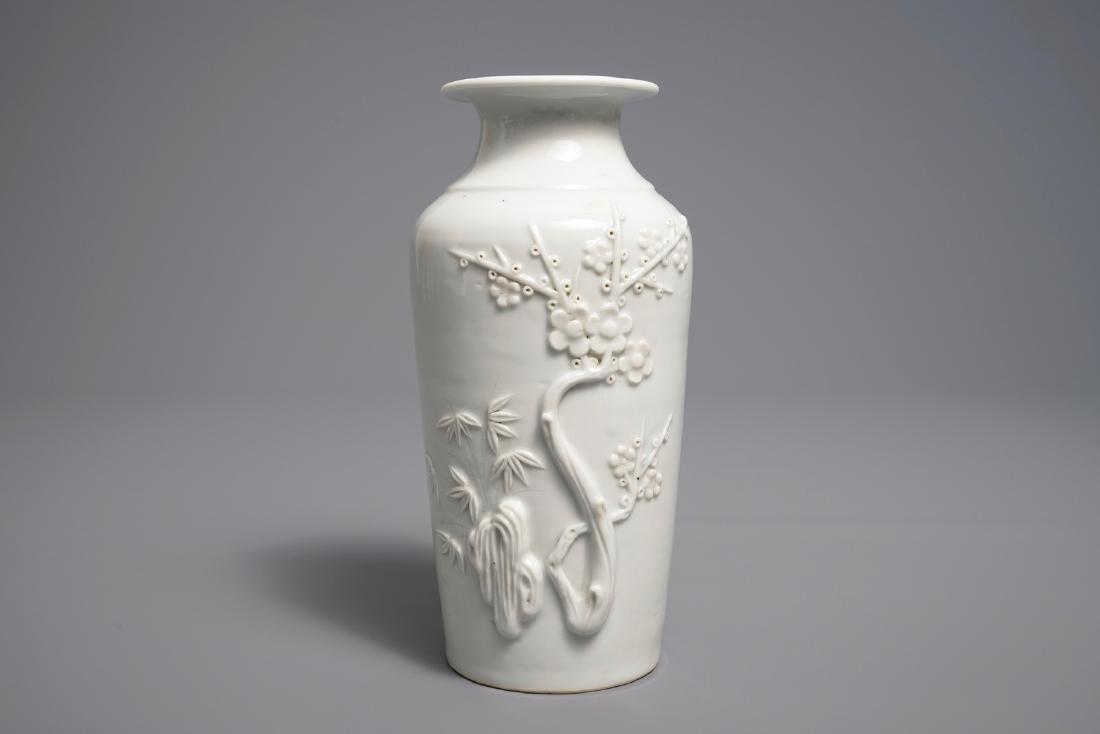 A Chinese Dehua blanc de Chine rouleau vase with (1 of 6)