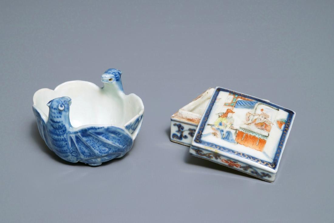 A Chinese blue and white bat-shaped brushwasher and a (1 of 7)