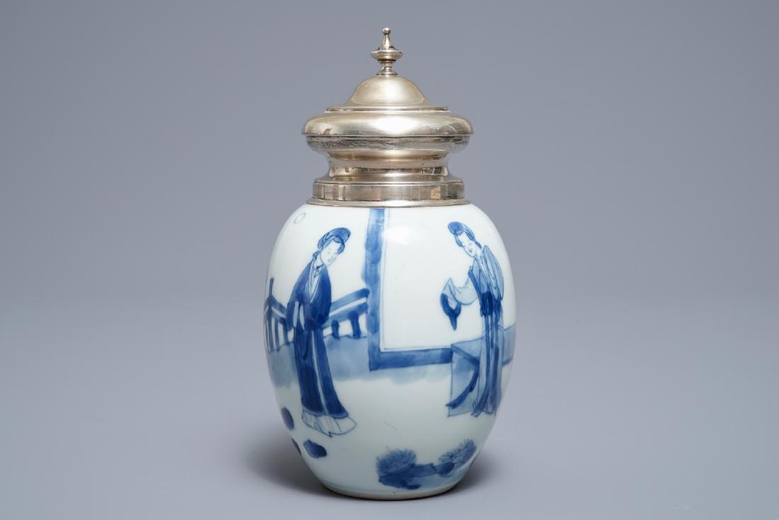 A Chinese blue and white silver-mounted tea caddy, (1 of 6)