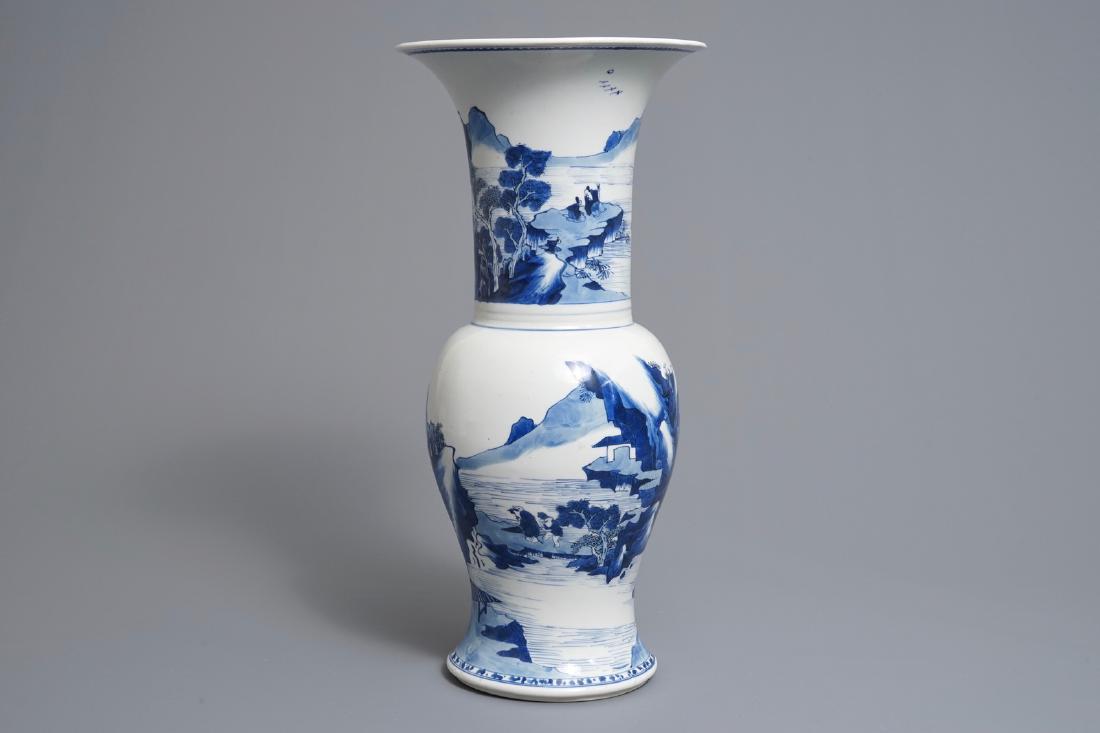 A Chinese blue and white yenyen 'river landscape' vase, (1 of 6)