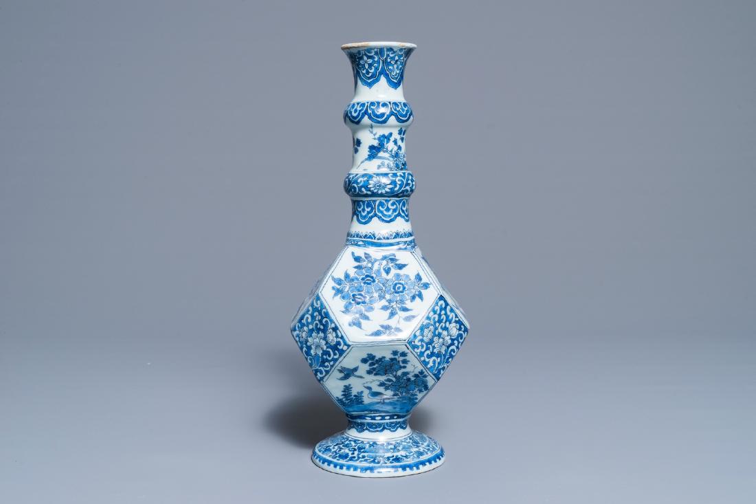 A Dutch Delft blue and white facetted bottle vase, last (1 of 6)