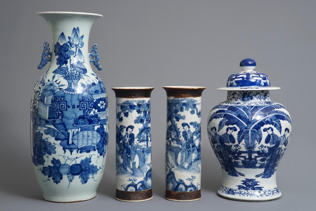 Four Chinese blue and white vases, 19th C.: Four Chinese blue and white vases, 19th C. H.: 58 cm (the tallest) ------ Please request condition reports by e-mail on info@rm-auctions.com or by using the LiveAuctioneers message system. The reports