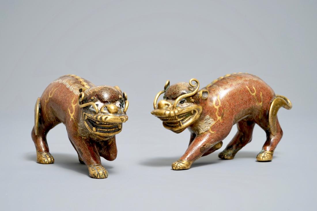A pair of Chinese cloisonné and gilt bronze models of (1 of 7)