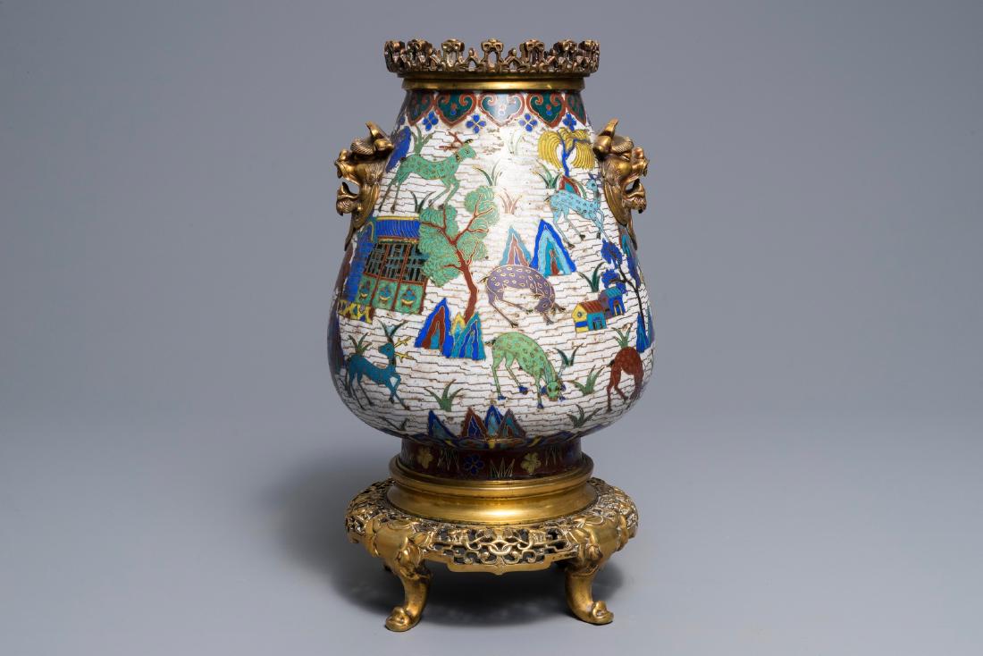 A Chinese gilt-bronze mounted cloisonné hu vase with (1 of 8)