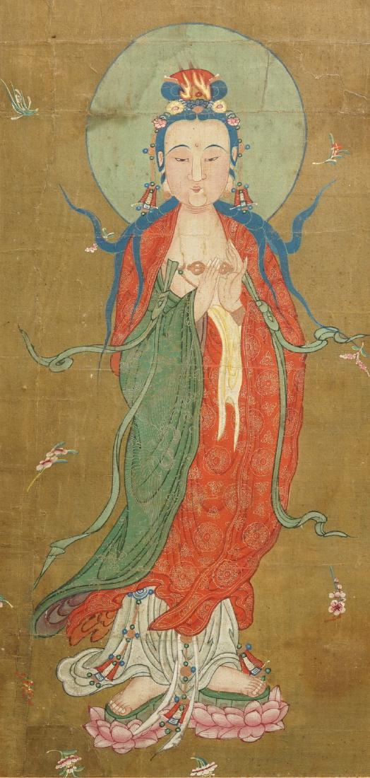Chinese school: The goddess Guanyin standing, ink and (1 of 2)