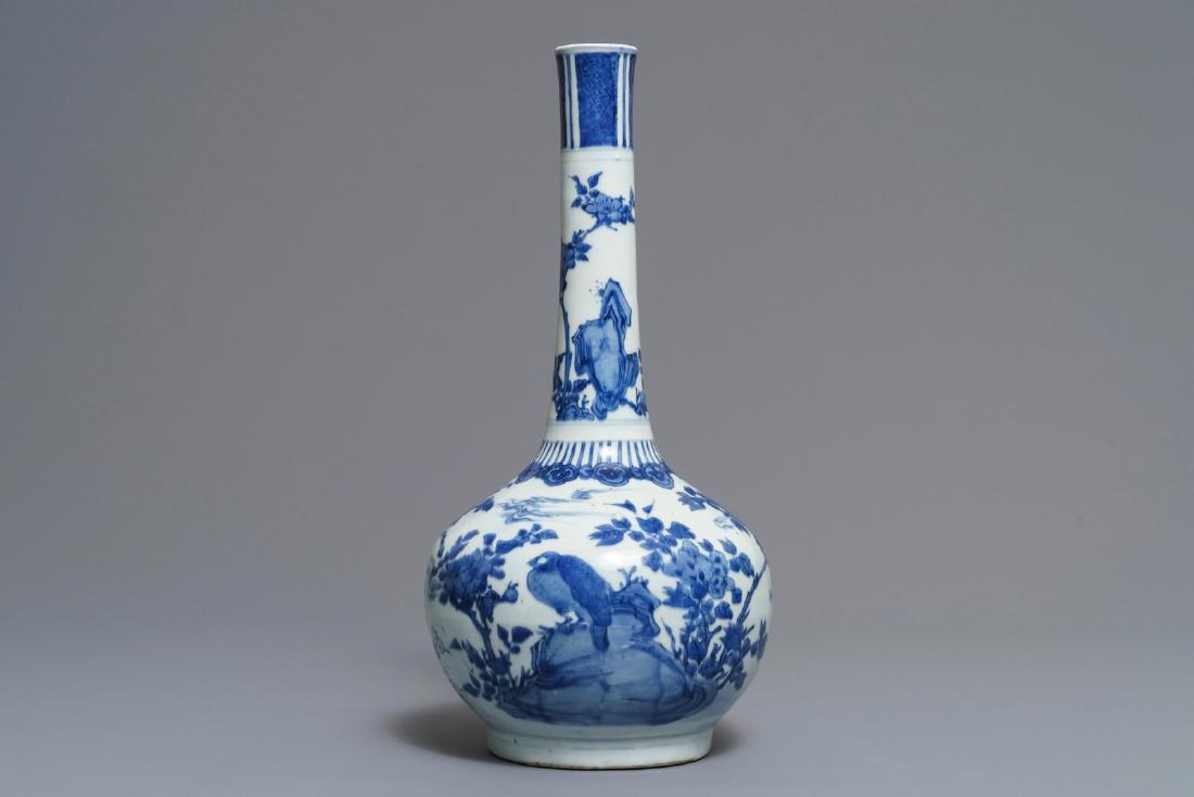 A large Chinese blue and white bottle vase with birds (1 of 6)