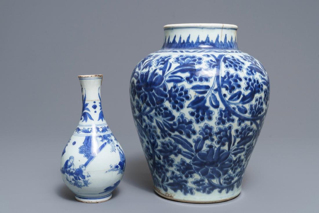 Two Chinese blue and white vases, Kangxi and (1 of 8)