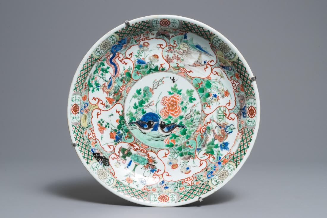 A Chinese famille verte dish with birds and mythical (1 of 2)