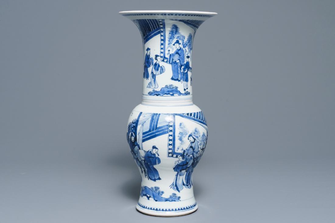 A Chinese blue and white yenyen vase with figures on a (1 of 6)