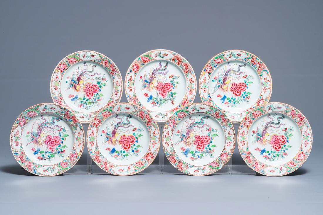 Seven Chinese famille rose plates with flowers and (1 of 1)