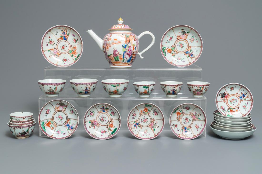 A Chinese famille rose part tea service with mandarin (1 of 3)