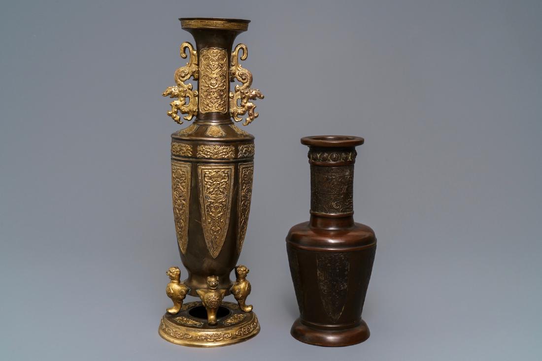 Two Chinese bronze vases, 19th C.: Two Chinese bronze vases, 19th C. ----- H.: 48 cm (the tallest)
