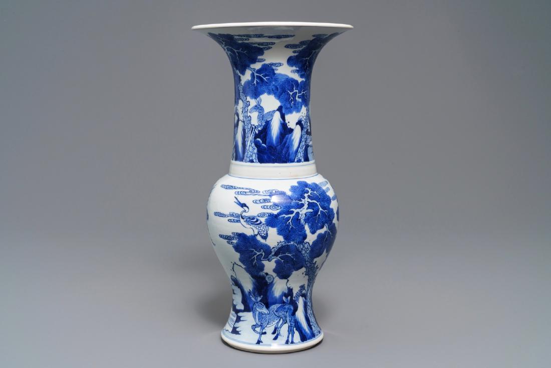 A Chinese blue and white 'deer and crane' yenyen vase,: A Chinese blue and white 'deer and crane' yenyen vase, Kangxi ----- H.: 44,5 cm