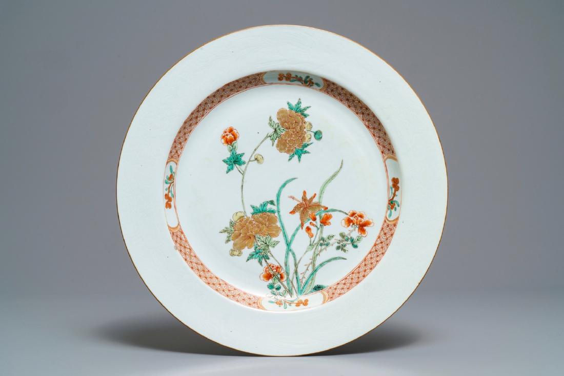 A Chinese famille verte anhua-decorated dish, Kangxi: A Chinese famille verte anhua-decorated dish, Kangxi ---- Dia.: 39 cm
