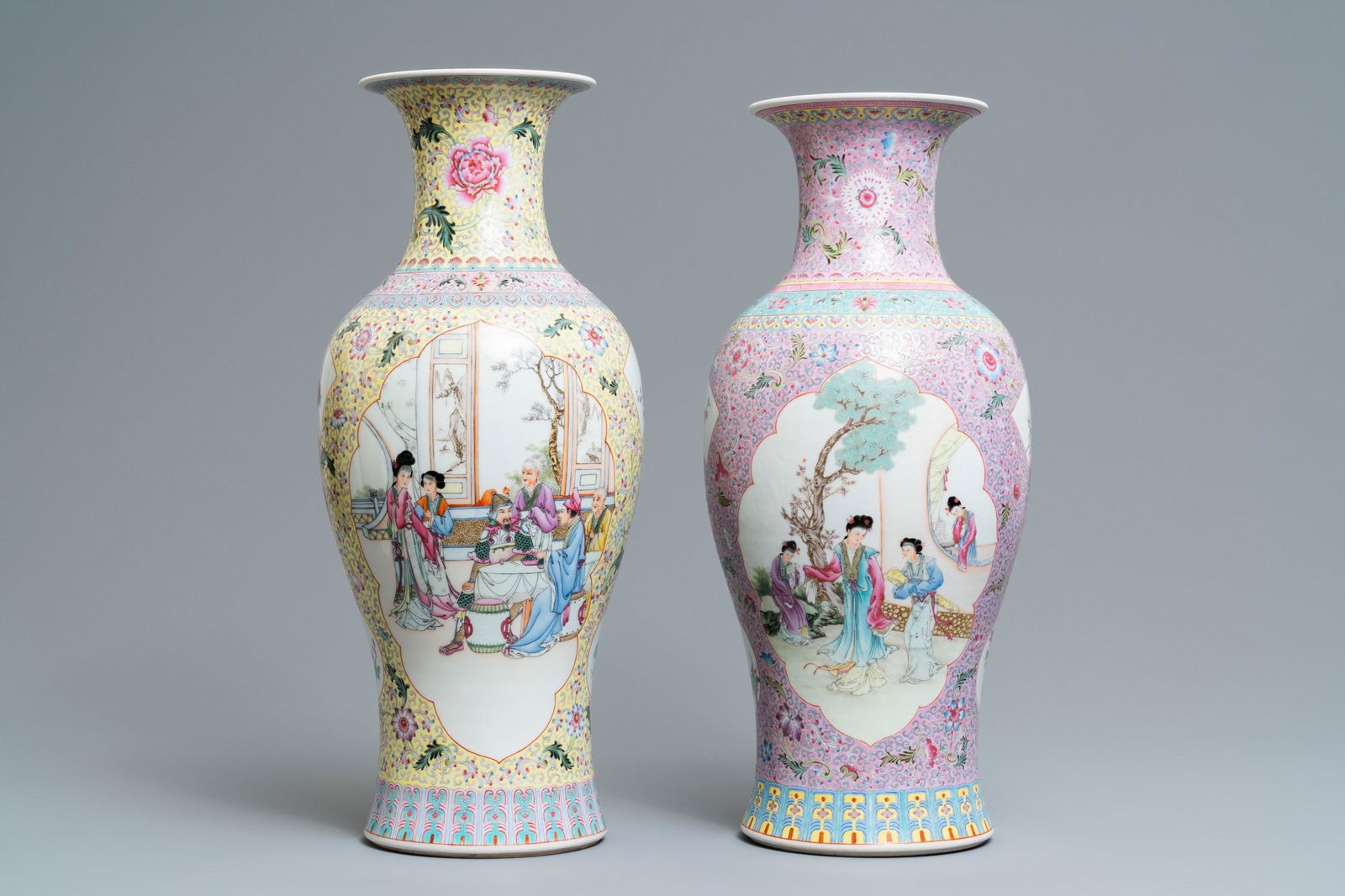 Two Chinese famille rose vases, Qianlong mark, Republic: Two Chinese famille rose vases, Qianlong mark, Republic H.: 60,5 cm