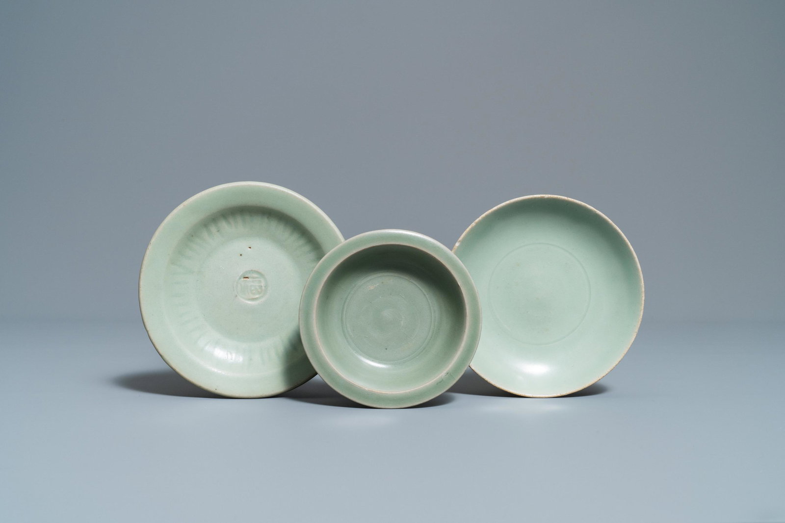 Three Chinese Longquan celadon dishes, Song and Ming: Three Chinese Longquan celadon dishes, Song and Ming Dia.: 16 cm (the widest)