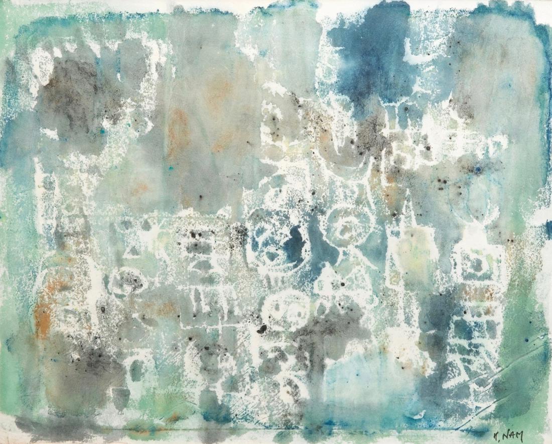 Nam Kwan (Korea, 1911-1990): Composition, watercolour: Nam Kwan (Korea, 1911-1990): Composition, watercolour on paper, dated 1974 Dim.: 57 x 48 cm (the frame) Dim.: 45 x 36 cm (the painting excl. frame) Korean spelling: ë‚¨ê´€