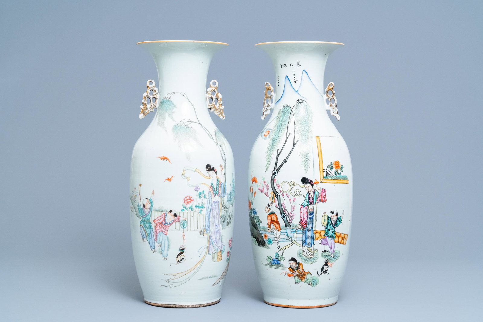 Two Chinese famille rose 'playing boys' vases, 19/20th: Two Chinese famille rose 'playing boys' vases, 19/20th C. H.: 58,5 cm