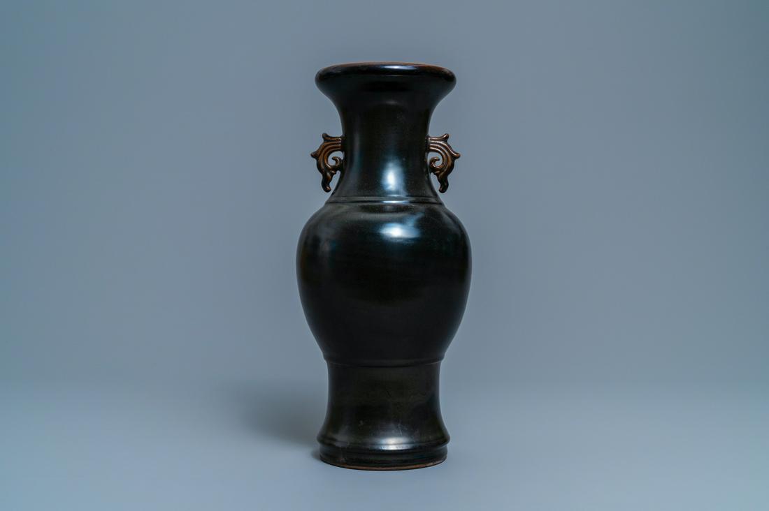 A Chinese monochrome teadust vase, Yongzheng mark, 19th: A Chinese monochrome teadust vase, Yongzheng mark, 19th C. H.: 41 cm Provenance: The collection of Joseph Altounian II (1890-1954), an important French antiques dealer.