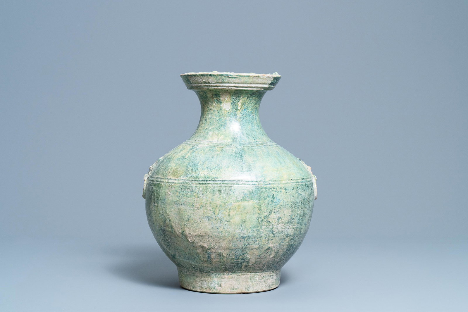 A Chinese monochrome green-glazed jug, Han: A Chinese monochrome green-glazed jug, Han H.: 39 cm