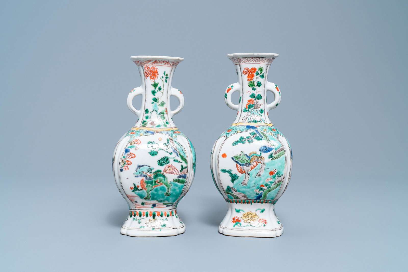 Two Chinese famille verte 'qilin' vases, Kangxi: Two Chinese famille verte 'qilin' vases, Kangxi H.: 23,5 cm