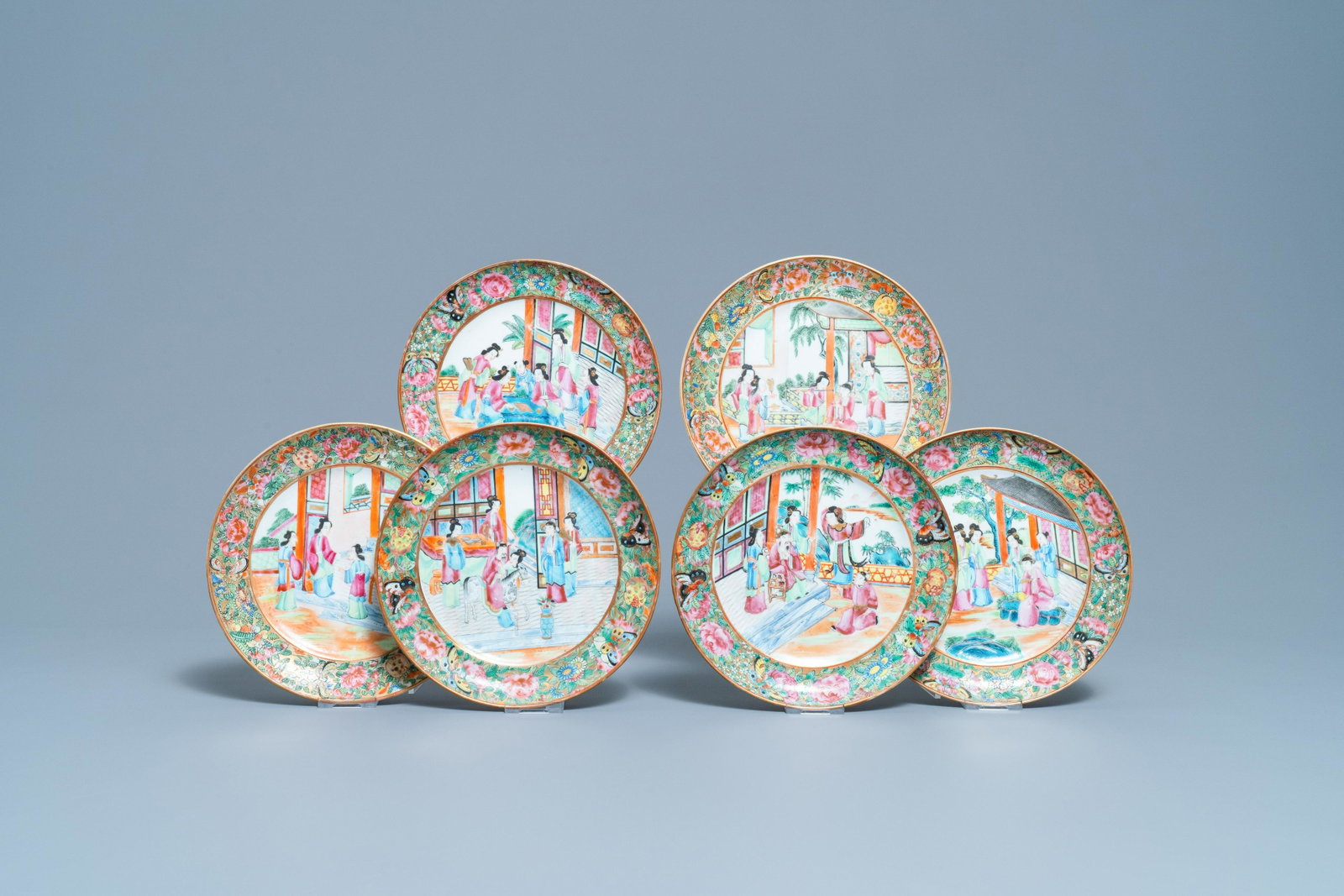 Six Chinese Canton famille rose plates, 19th C.: Full title: Six Chinese Canton famille rose plates, 19th C. Description: Dia.: 19,5 cm