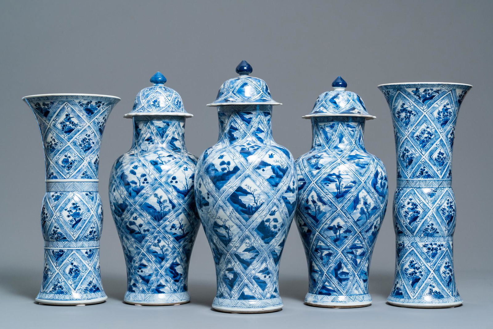 A large Chinese blue and white five-piece garniture (1 of 20)