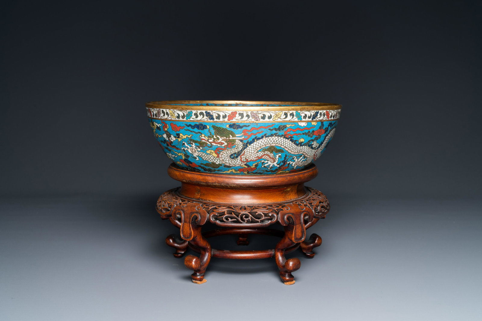 A Chinese cloisonne 'dragon' bowl, Wanli mark but (1 of 7)
